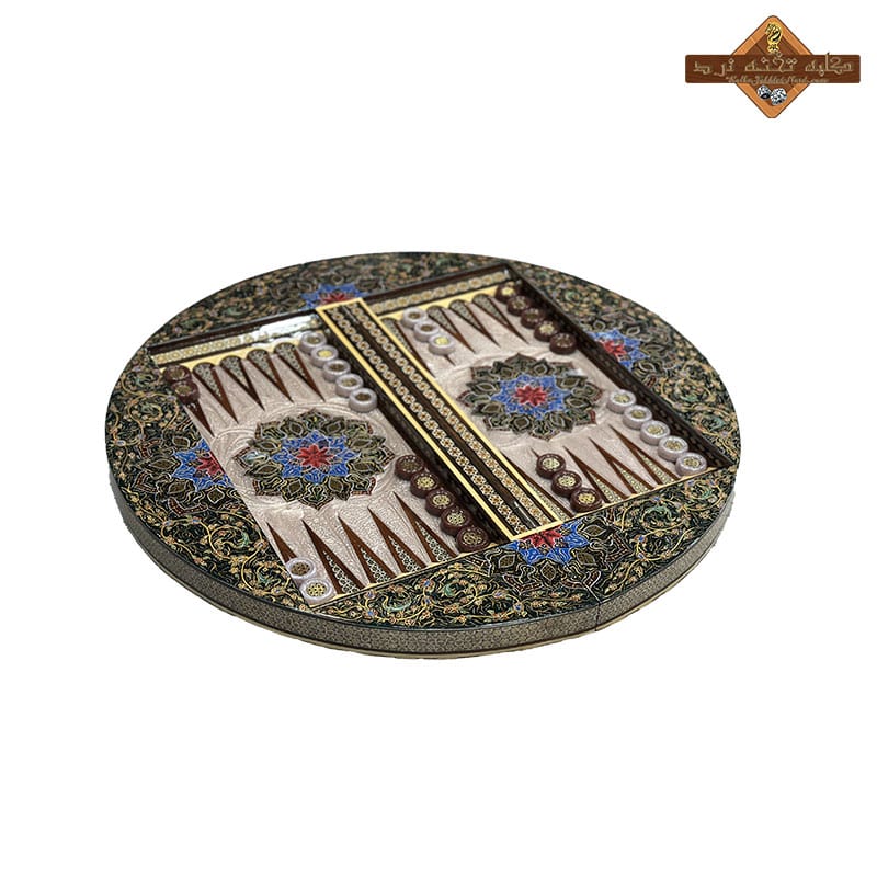 تخته نرد خاتم اصفهان دایره ای نقاشی چوگان تخته نرد خاتم اصفهان دایره ای نقاشی چوگان