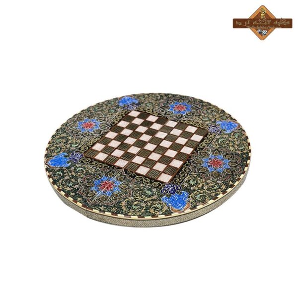 تخته نرد خاتم اصفهان دایره ای نقاشی تذهیب - Image 6